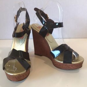 Michael Kors Brown Patent Leather Wedges Size 7